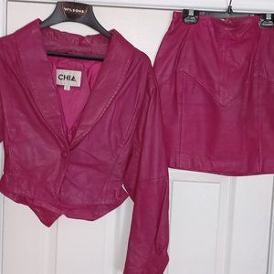 Hot Pink Leather Jacket and skirt